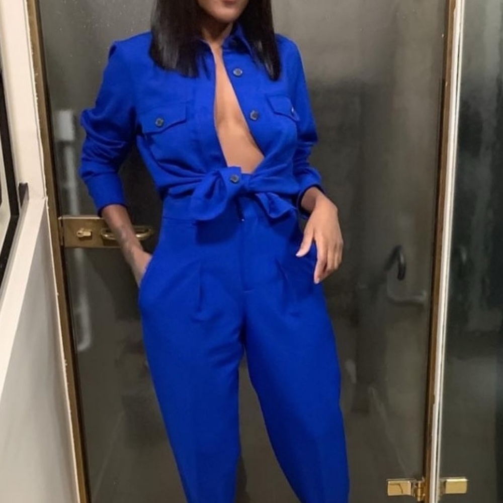 Bloggers Favorite Zara High Waist Cigarette Coblat Blue Trouses Dress Pants M